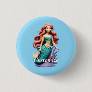 Cute Red-headed Mermaid Thunder_Cove 1 Inch Round Button