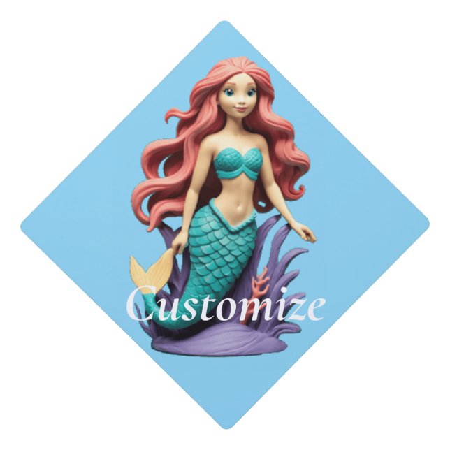 Cute Red-headed Mermaid Thunder_Cove Graduation Cap Topper (Front)