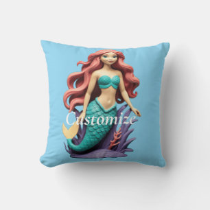 Cute Red-headed Mermaid Thunder_Cove Throw Pillow
