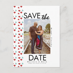 Cute Red Heart Confetti Save The Dates Photo  Postcard