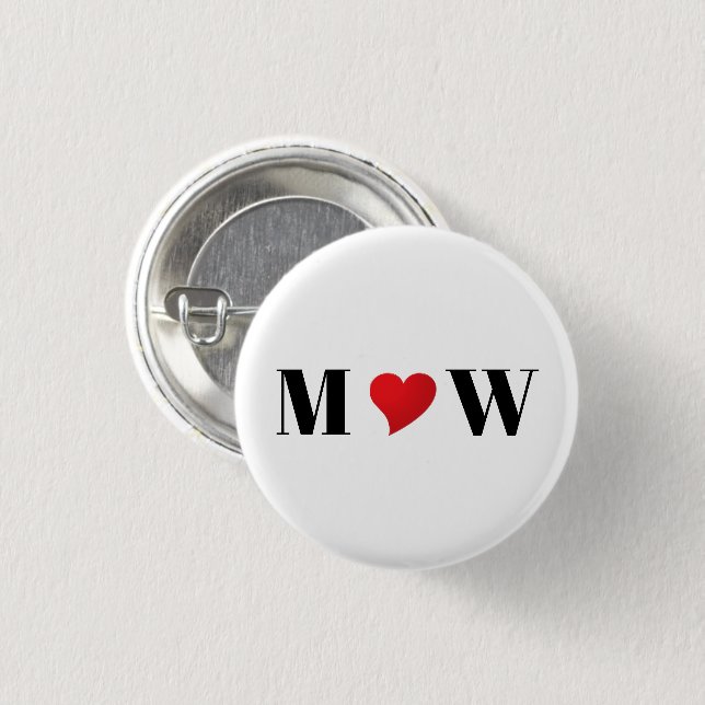 Cute red heart custom couple initials monogram 1 inch round button (Front & Back)
