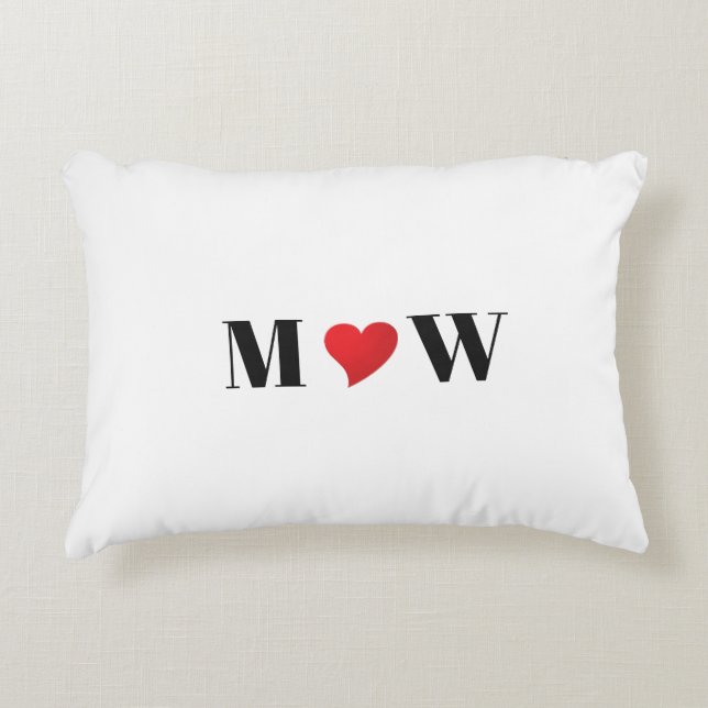 Cute red heart custom couple initials monogram accent pillow (Front)