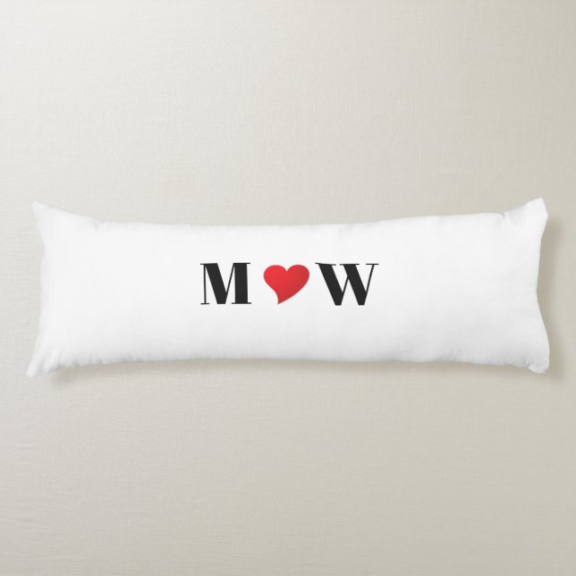 Cute red heart custom couple initials monogram body pillow (Front)