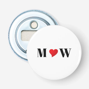 Cute red heart custom couple initials monogram bottle opener