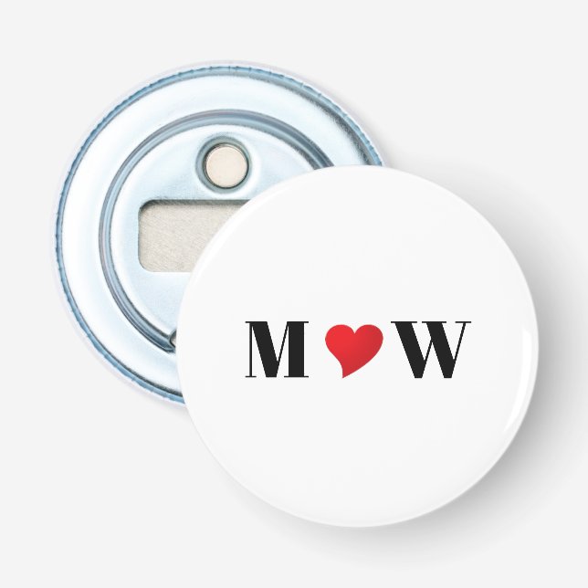 Cute red heart custom couple initials monogram bottle opener (Front)