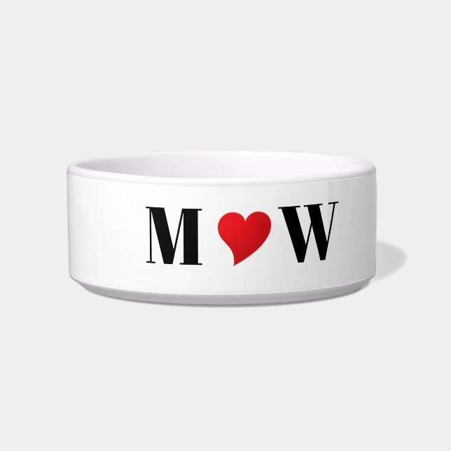 Cute red heart custom couple initials monogram bowl (Left)
