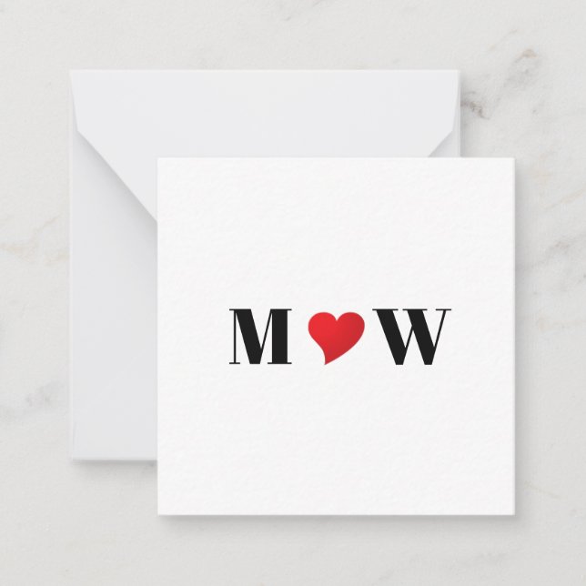 Cute red heart custom couple initials monogram card (Front)