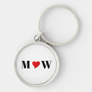 Cute red heart custom couple initials monogram keychain