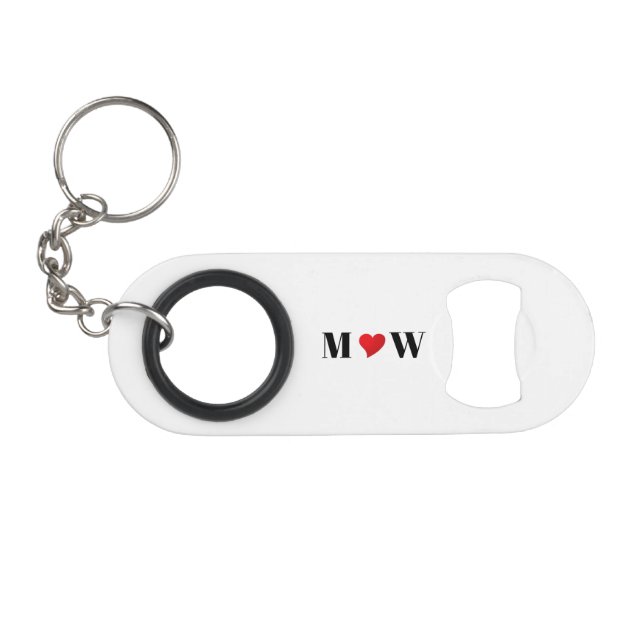 Cute red heart custom couple initials monogram keychain bottle opener (Front (Horizontal))