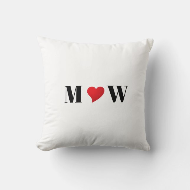 Cute red heart custom couple initials monogram throw pillow (Front)