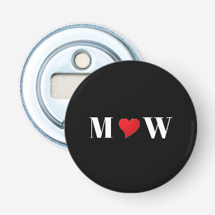 Cute red heart custom couple monogram initials bottle opener