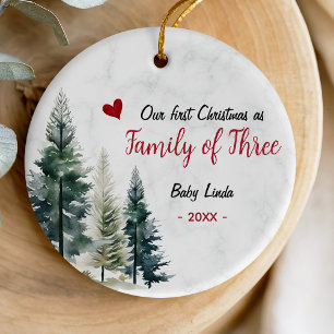 Cute Red Heart First Christmas Family of Three Ceramic Ornament