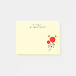 Cute Red Heart Flowers and Yellow Butterflies Post-it Notes