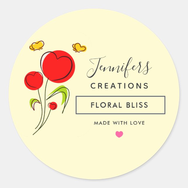 Cute Red Heart Flowers Candle Soap Scent Classic Round Sticker (Front)