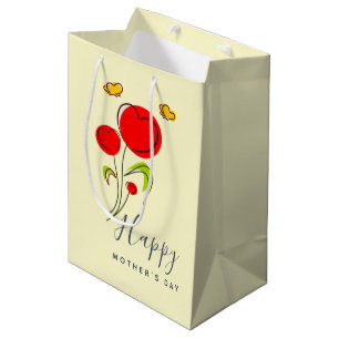 Cute Red Heart Flowers Illustration Mother's Day Medium Gift Bag