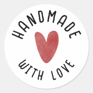 Cute Red Heart Handmade With Love Business Classic Round Sticker
