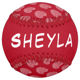Cute Red Heart Pattern Name Softball