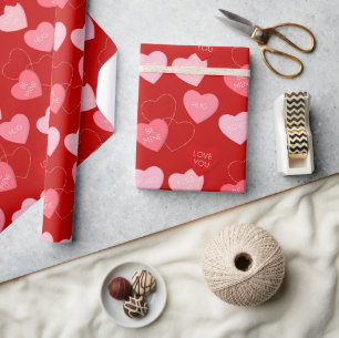 Cute Red Heart Pattern XOXO Valentines Day Wrapping Paper