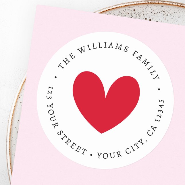 Cute red heart return address classic round sticker (Cute red heart return address classic round sticker)