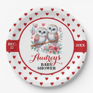 Cute Red Hearts and Owls Paper Plate