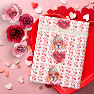 Cute Red Hearts Beagle Dog Lover Valentine's Gift Wrapping Paper