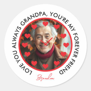 Cute Red Hearts Clock Love Grandparents Photo Classic Round Sticker