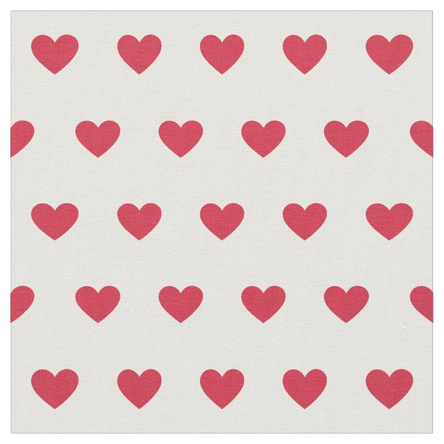 Cute Red Hearts Dot Pattern on White Fabric (Close Up)