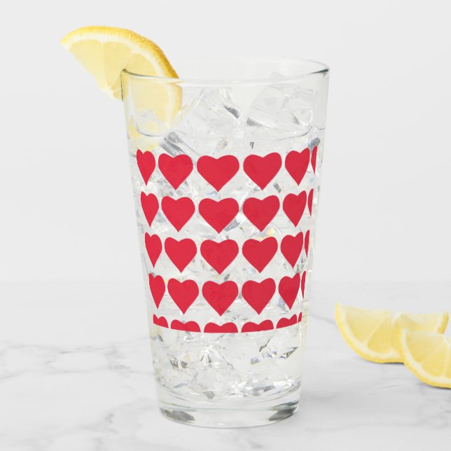 ❤️ Cute Red Hearts Drinking Glass (Front Ice)