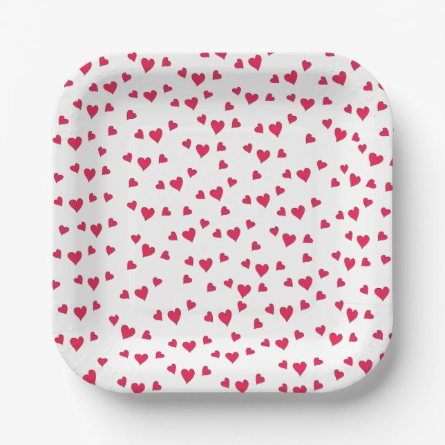 Cute Red Hearts Minimalist Whimsical Simple Paper Plate (Front)