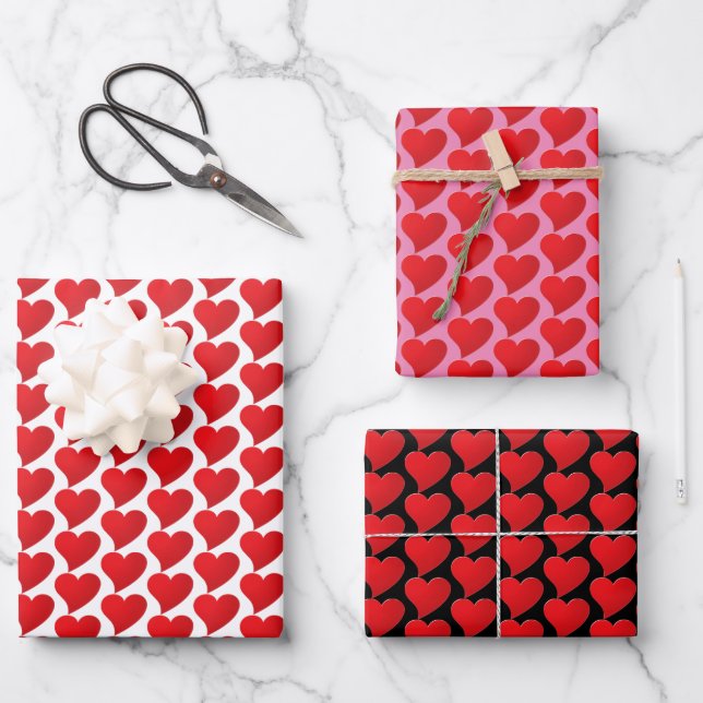 Cute Red Hearts pattern Modern Valentine's day Wrapping Paper Sheet (Front)