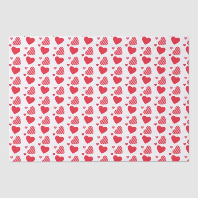 Cute Red Hearts Pattern On White Tissue Paper (Front)