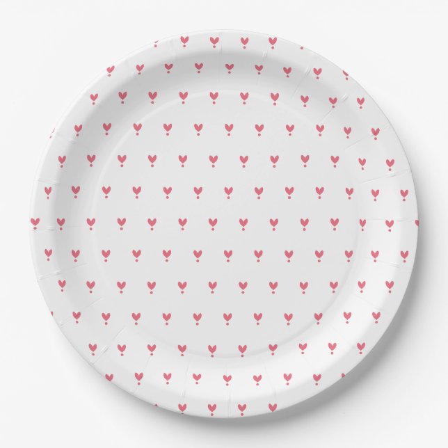 Cute Red Hearts Pattern Party Paper Plate (Front)