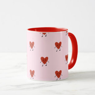 Cute Red Hearts Seamless Love Pattern on Pink Mug