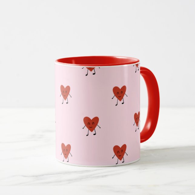 Cute Red Hearts Seamless Love Pattern on Pink Mug (Front Right)
