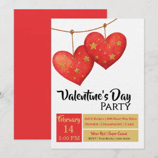 Cute Red Hearts Valentines Day Party Invitation