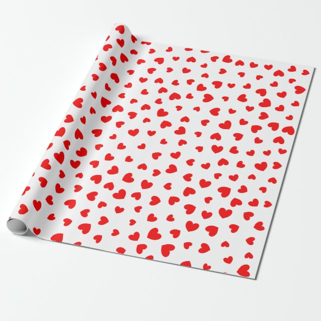 Cute Red Hearts Valentines Day Wrapping Paper (Unrolled)