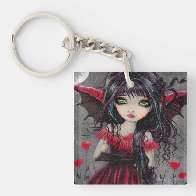 Cute Red Hearts Vampire Fairy Keychain (Front)