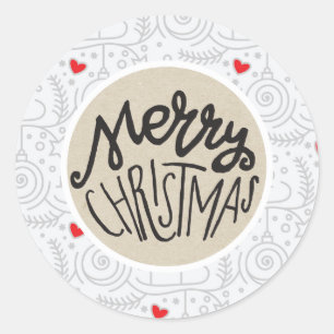 Cute Red Hearts Whimsical Christmas Holiday Favour Classic Round Sticker