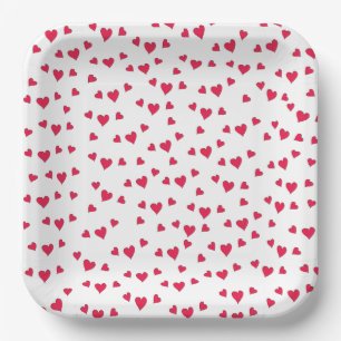 Cute Red Hearts Whimsical Minimalist Simple Paper Plate
