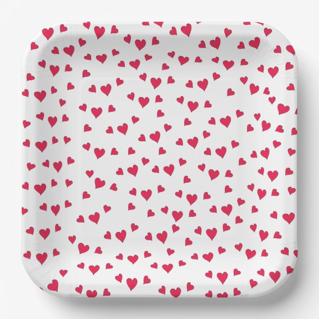 Cute Red Hearts Whimsical Minimalist Simple Paper Plate (Front)