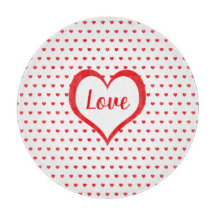 Cute Red Hearts with Red & White Hearts Monogram Cutting Board