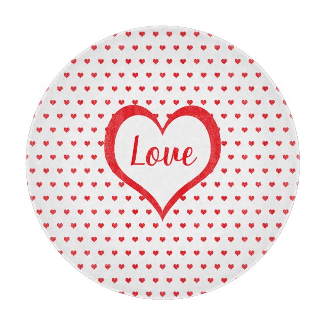 Cute Red Hearts with Red & White Hearts Monogram Cutting Board (Front)