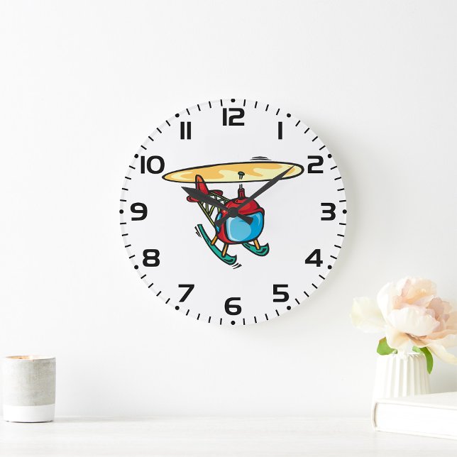 Cute Red Helicopter Fun Aviation Design  Large Clock (Creator Uploaded)