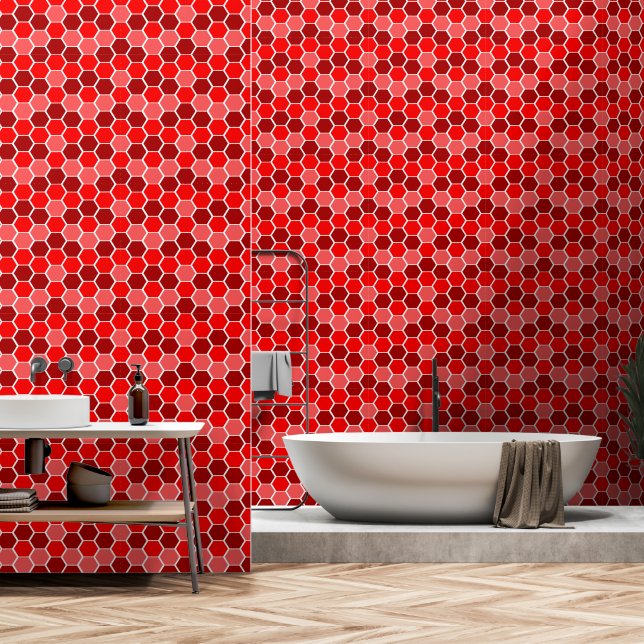 Cute Red Hexagonal Pattern Wallpaper (Bathroom)