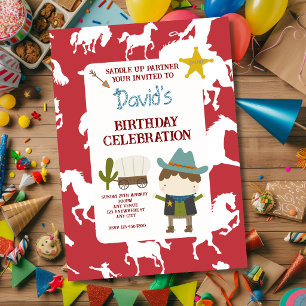Cute Red Horse Cowboy Boy's Birthday Invitation