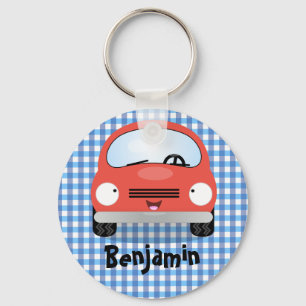 Cute red kawaii car cartoon illustration keychain