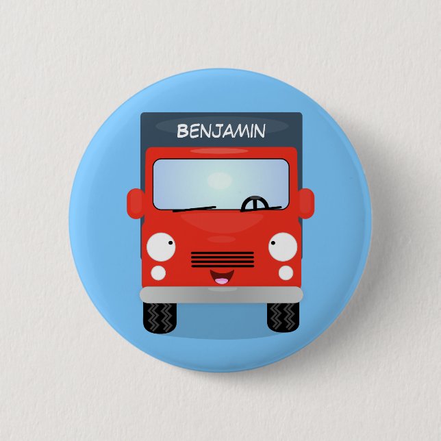 Cute red kawaii truck cartoon illustration 2 inch round button (Front)