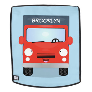 Cute red kawaii truck cartoon illustration backpack