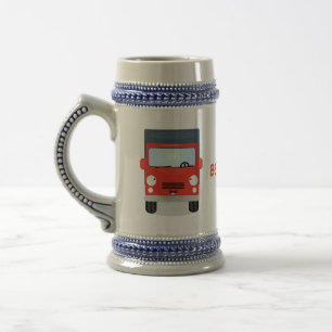Cute red kawaii truck cartoon illustration beer stein