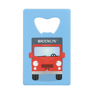 Cute red kawaii truck cartoon illustration credit card bottle opener